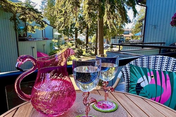 Enjoy views of the garden and peekaboo views of the bay from our sunny balcony!