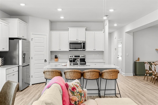 Drink your coffee at the island bar top