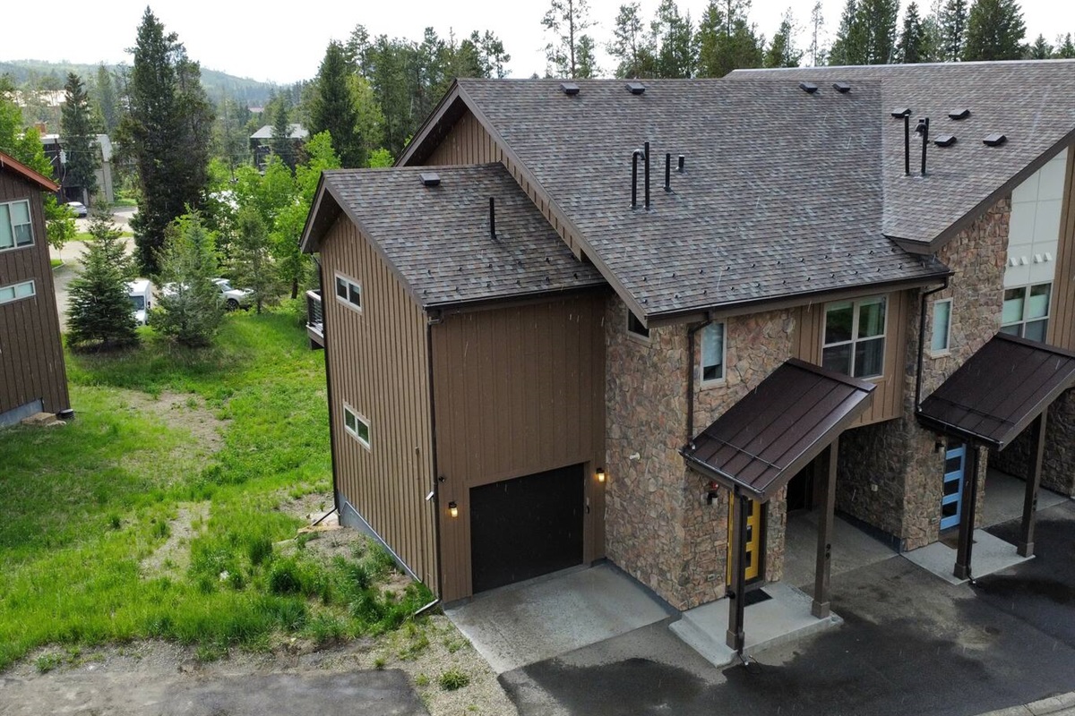 View from above showing the front entrance and 3 levels of living space