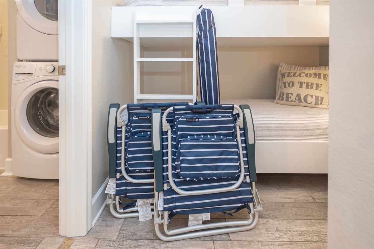 2 chairs and umbrella for you to use at the beach in addition to the included beach service (Mar-Oct)