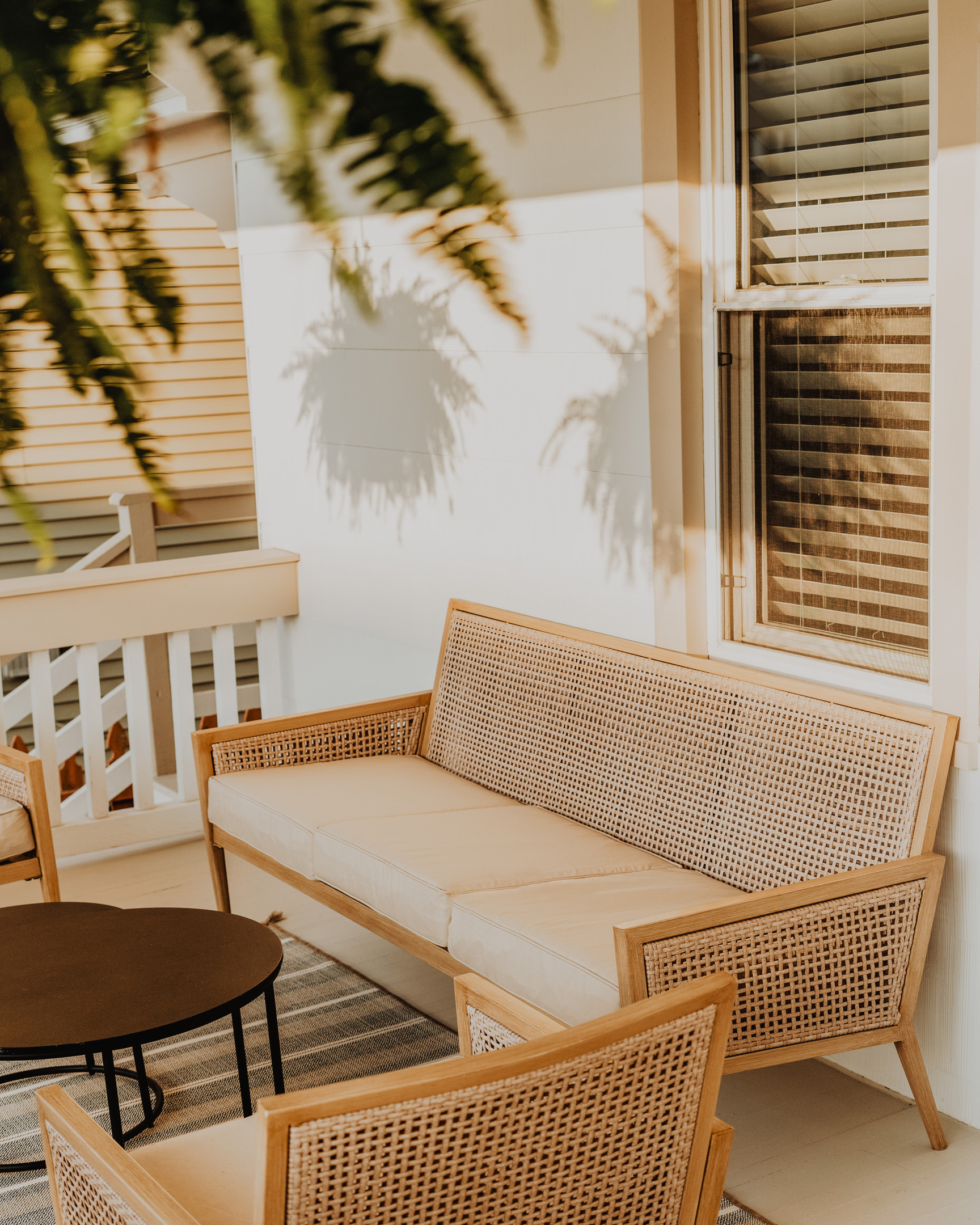 Porch Seating Featuring Woven Bench
