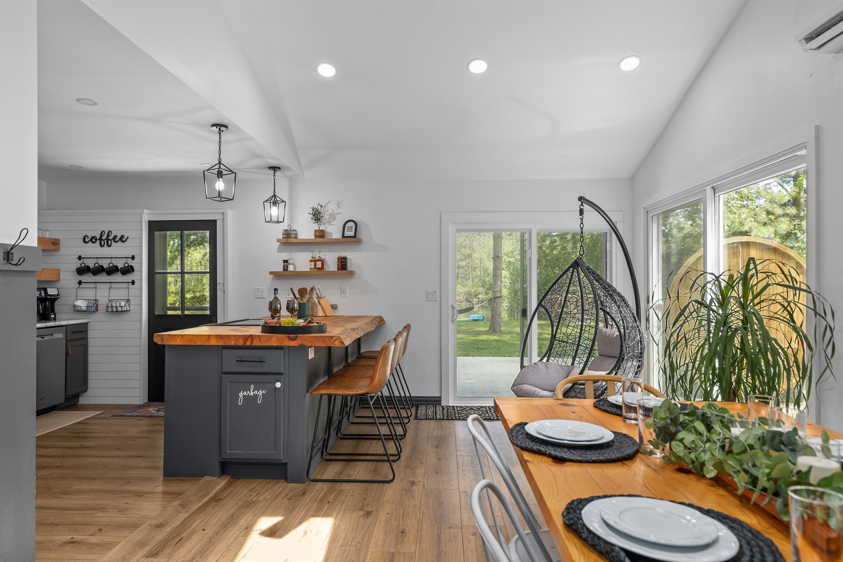 Cook, gather, and take in peaceful lake views through the expansive patio doors.