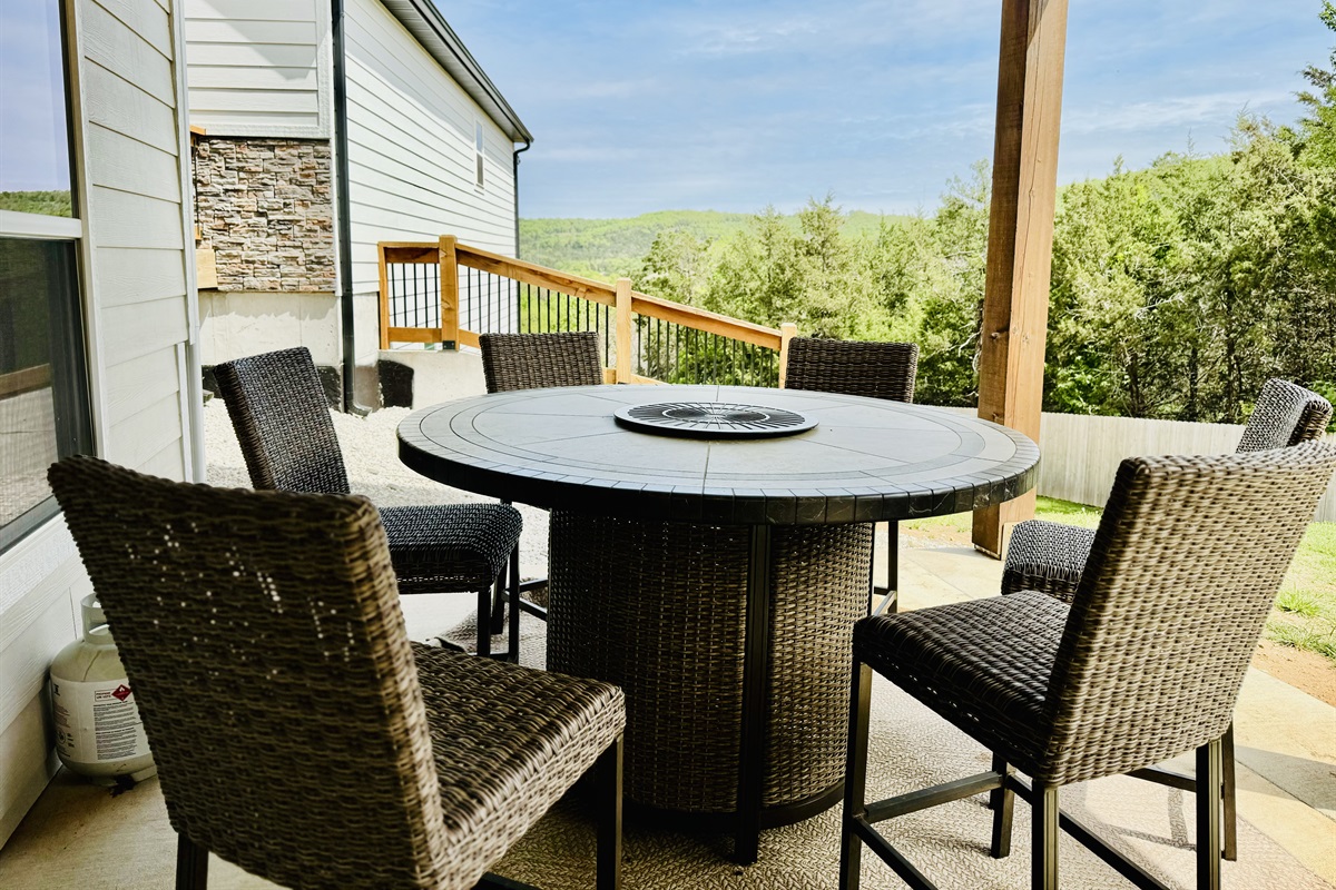 New! Private, seated firepit with amazing views on the lower deck beside your private hot tub!