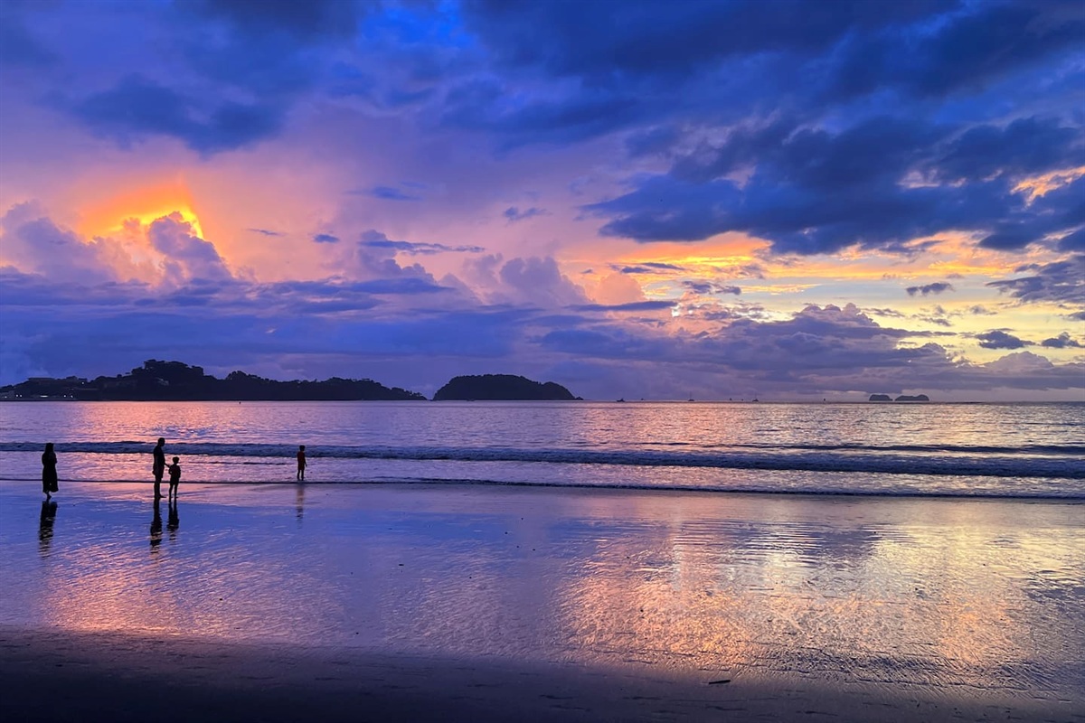 Playa Potrero at sunset looking towards Playa Flamingo marina. 