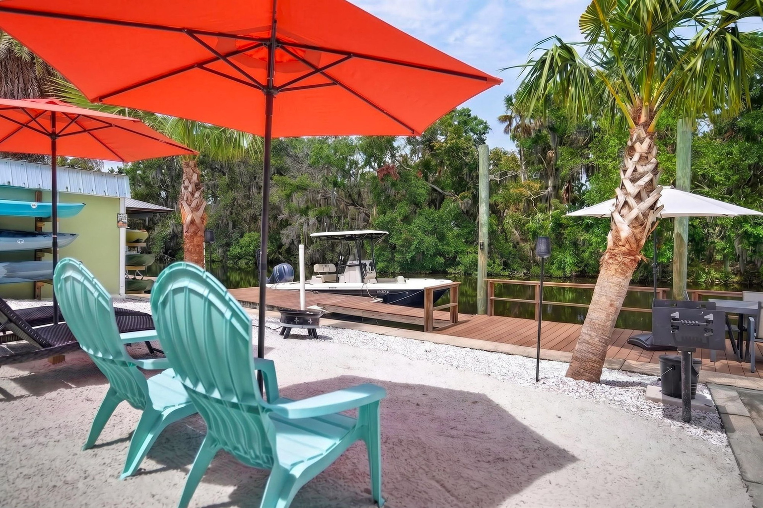 Outdoor patio seating with umbrella