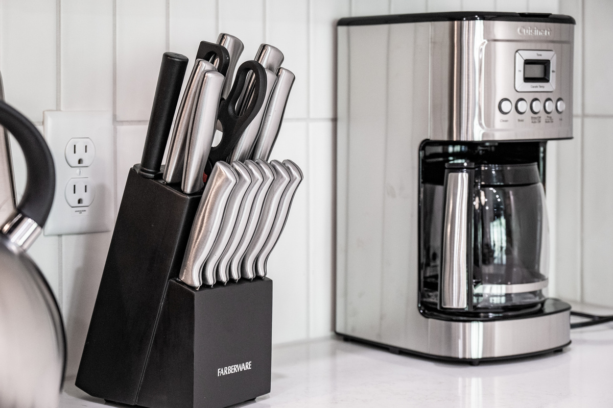 Well-stocked kitchen includes all the essentials for cooking at home.