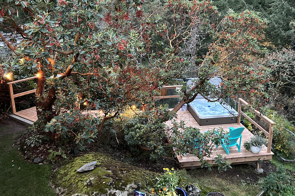 Hot Tub on the lower patio overlooking the forest