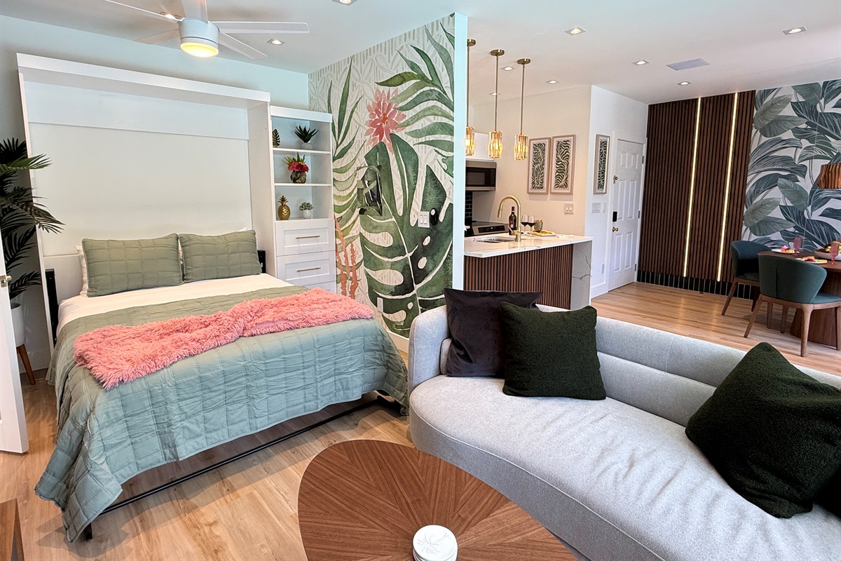 Living room with very comfortable Queen sized Murphy bed