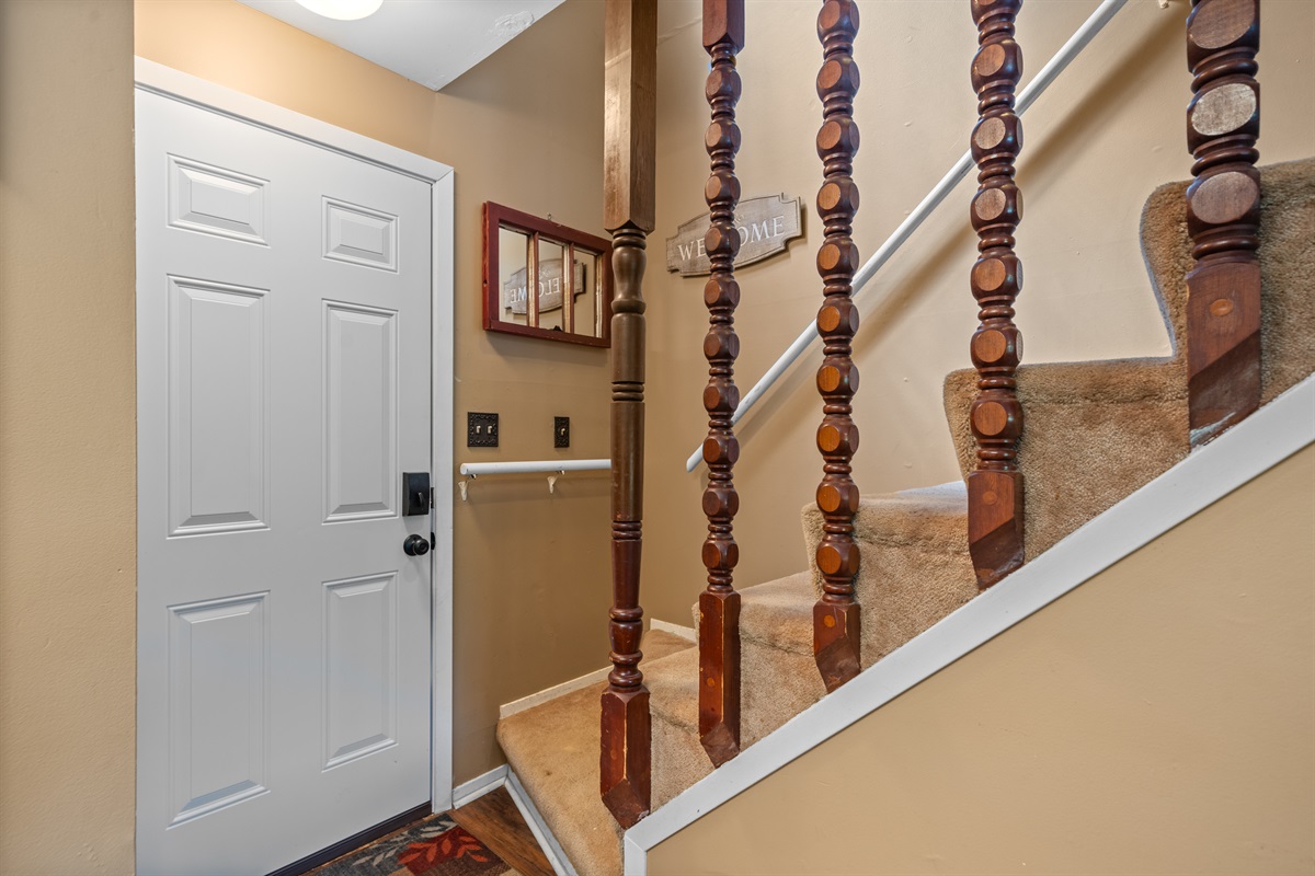 Stairs lead into the sleeping loft