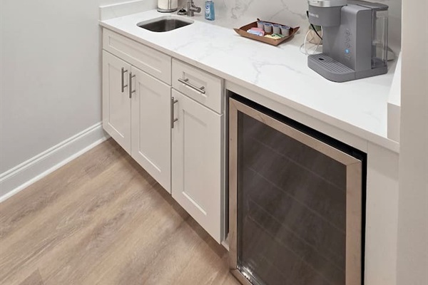 Wine fridge and coffee bar upstairs