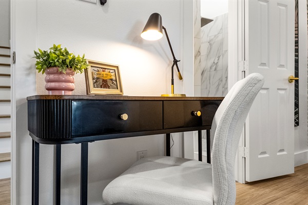 The Palm room boasts dedicated work space for when you need to get it done!