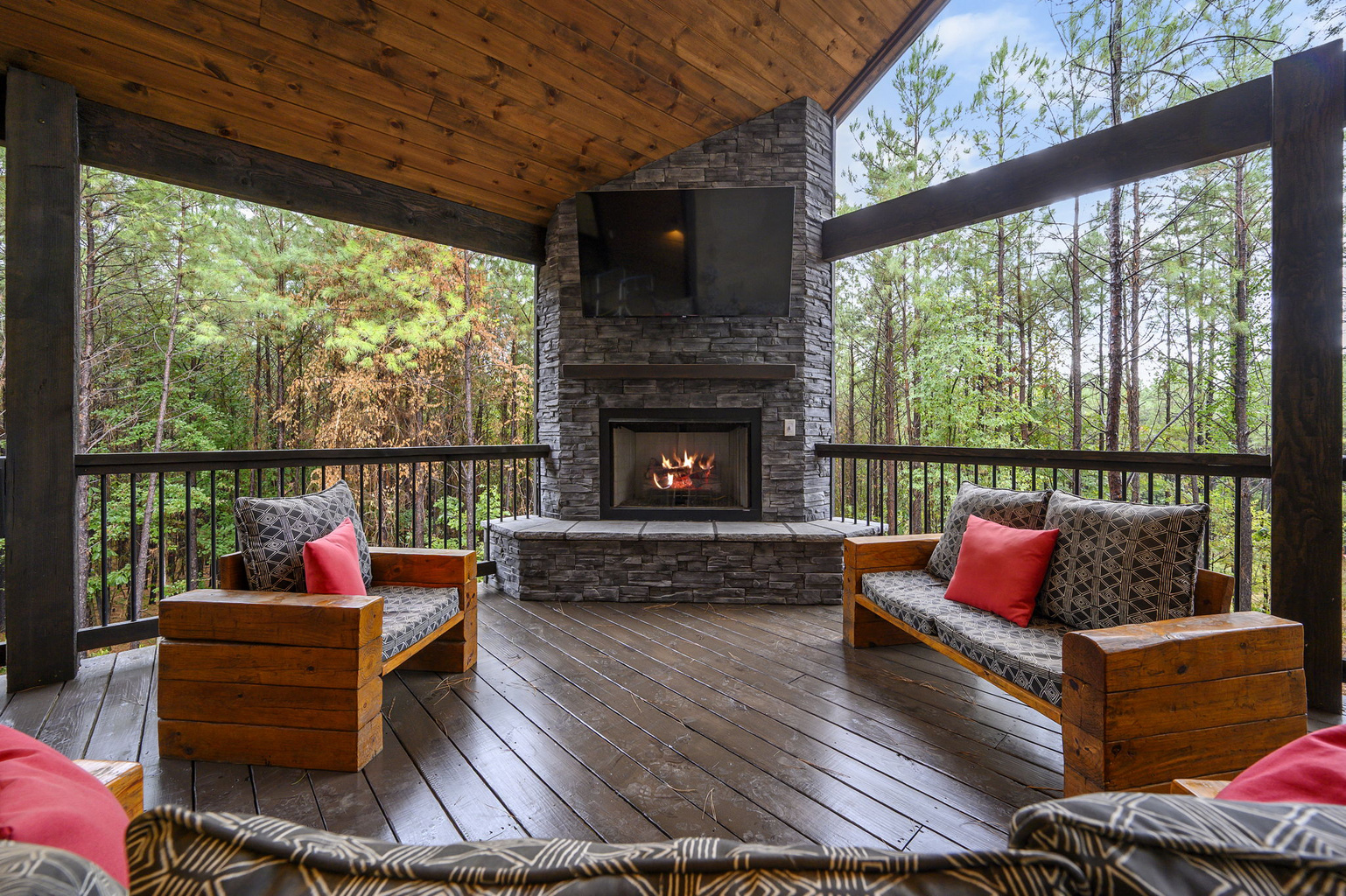 Cozy outdoor fireplace area