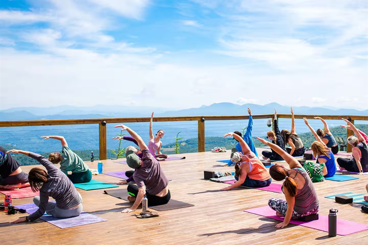 Mile High Yoga on top of the world at Beech Mountain is a sight to behold! 17 miles away since we are right in the center of the High Country so you can do it all!