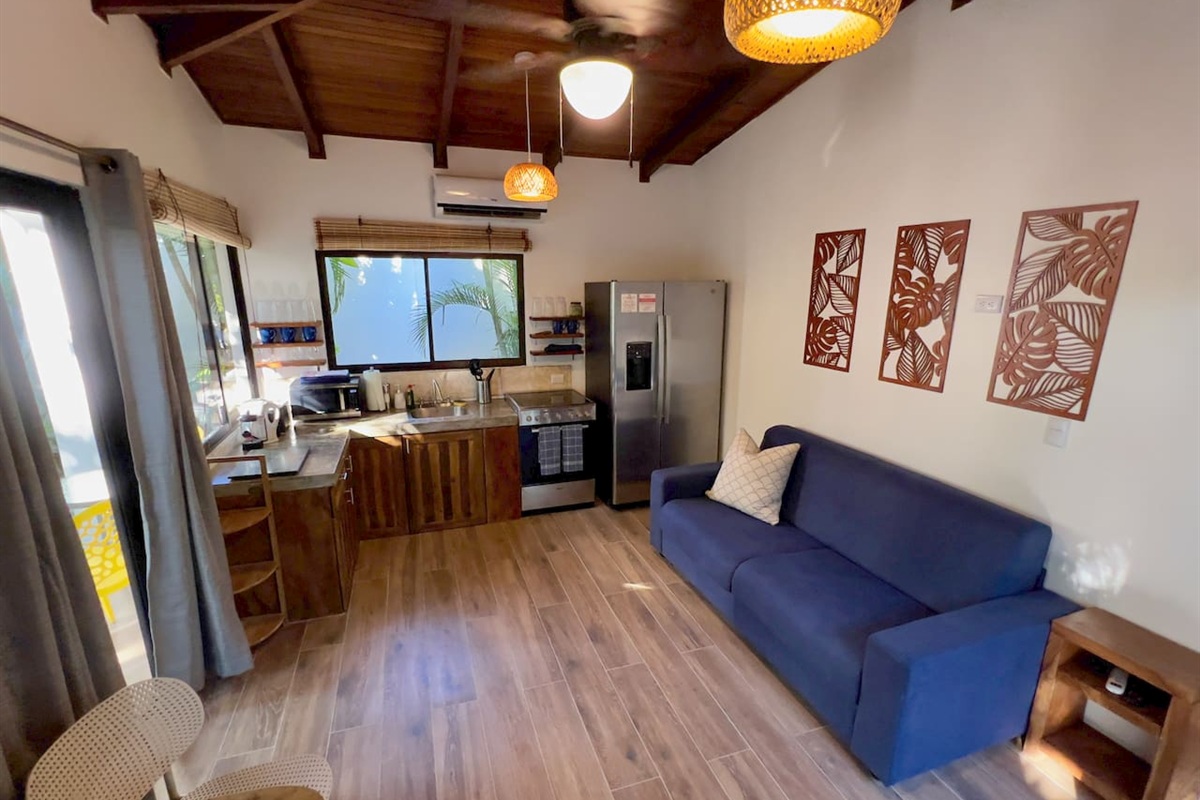 Living room with full-size sleeper sofa.
