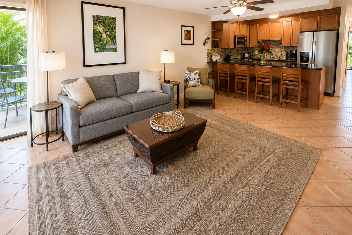 Spacious open living and kitchen area