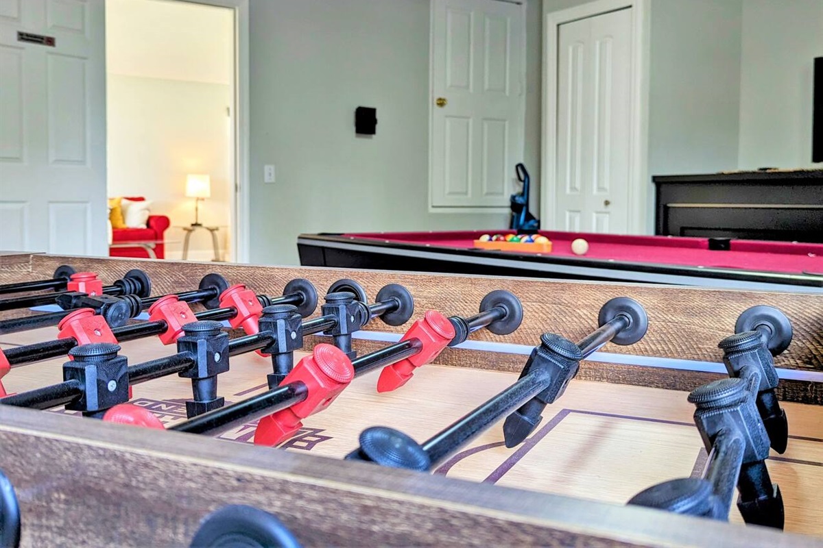And there is a game room just for your party! You have a pool table and a foosball table too.