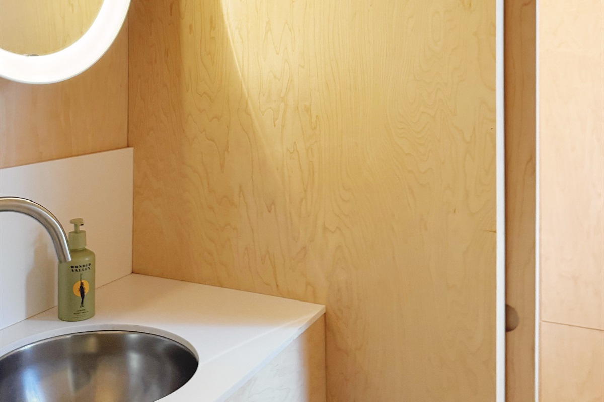Half bath with Poulson mirror light