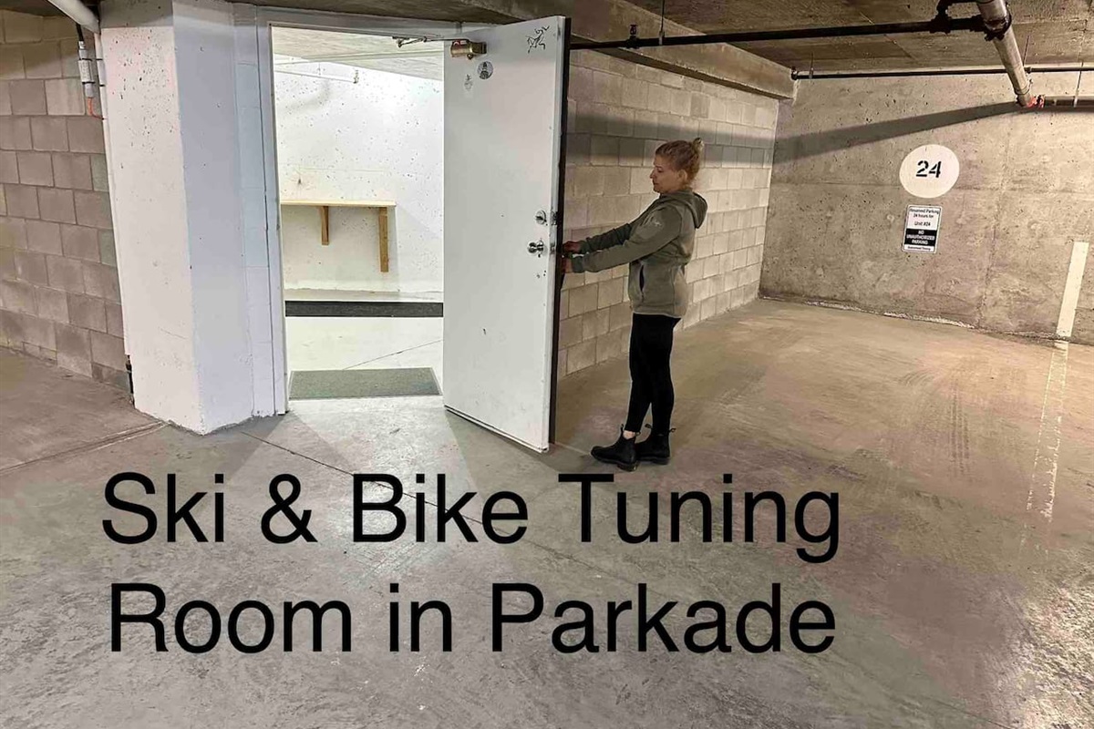 Ski and Snowboard tuning and wax room located in the parking garage.  