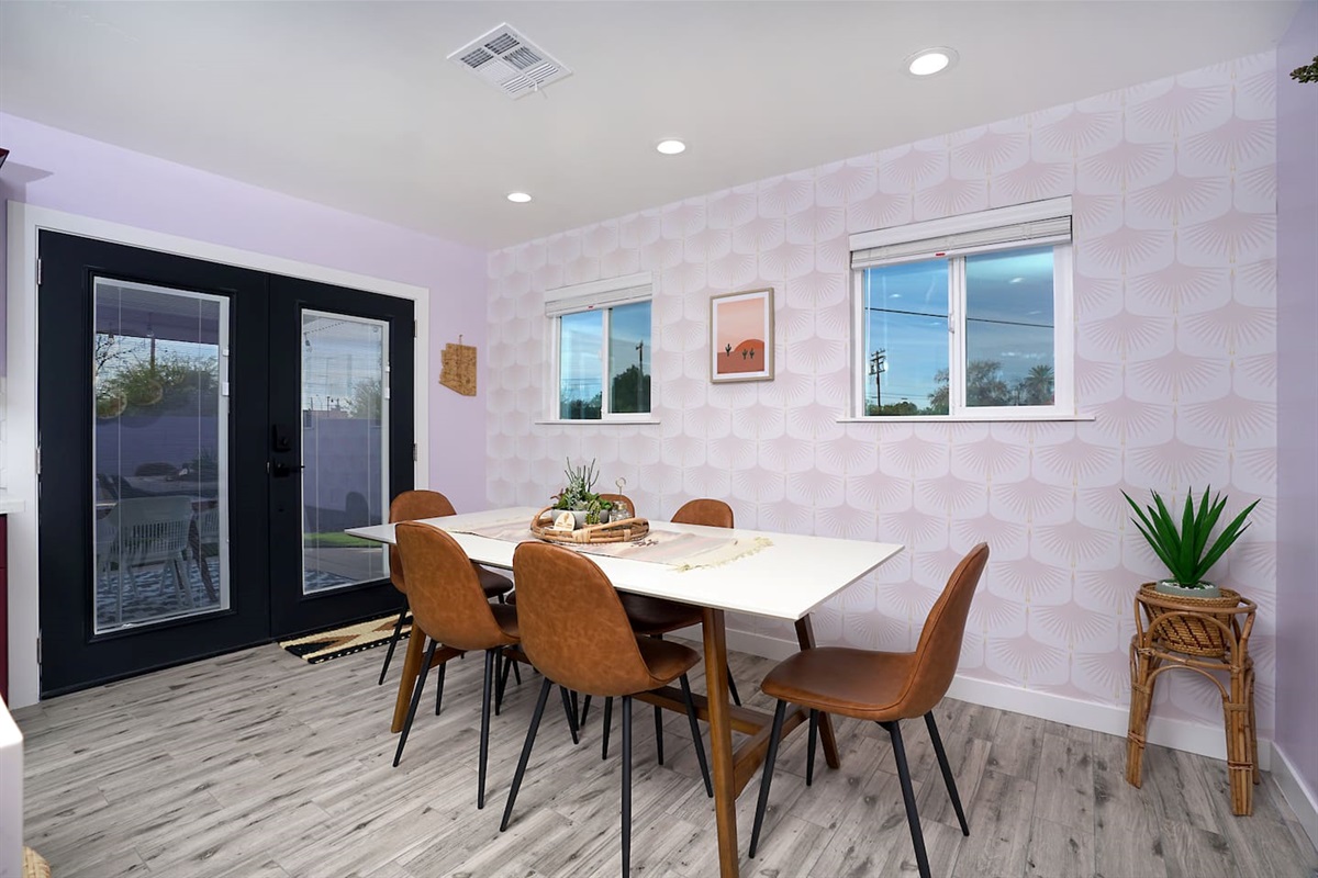 Dining with a view to the patio