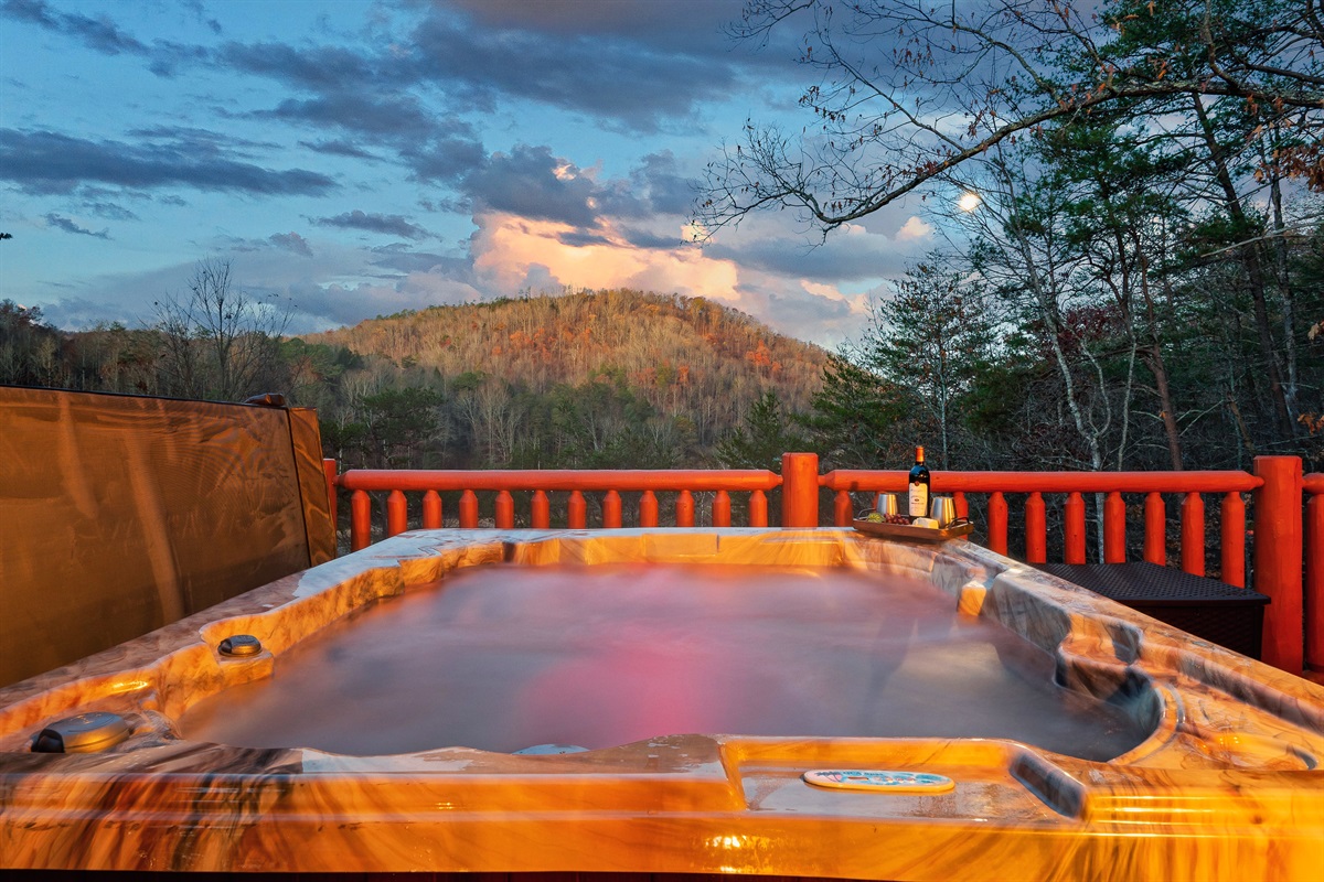 Relax in the hot tub while enjoying the gorgeous views