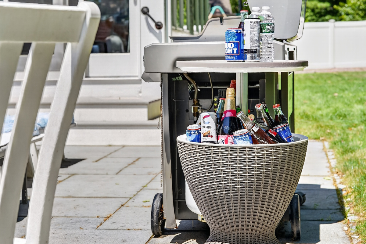 Outdoor beverage station keeps your favorite drinks within easy reach while you relax.