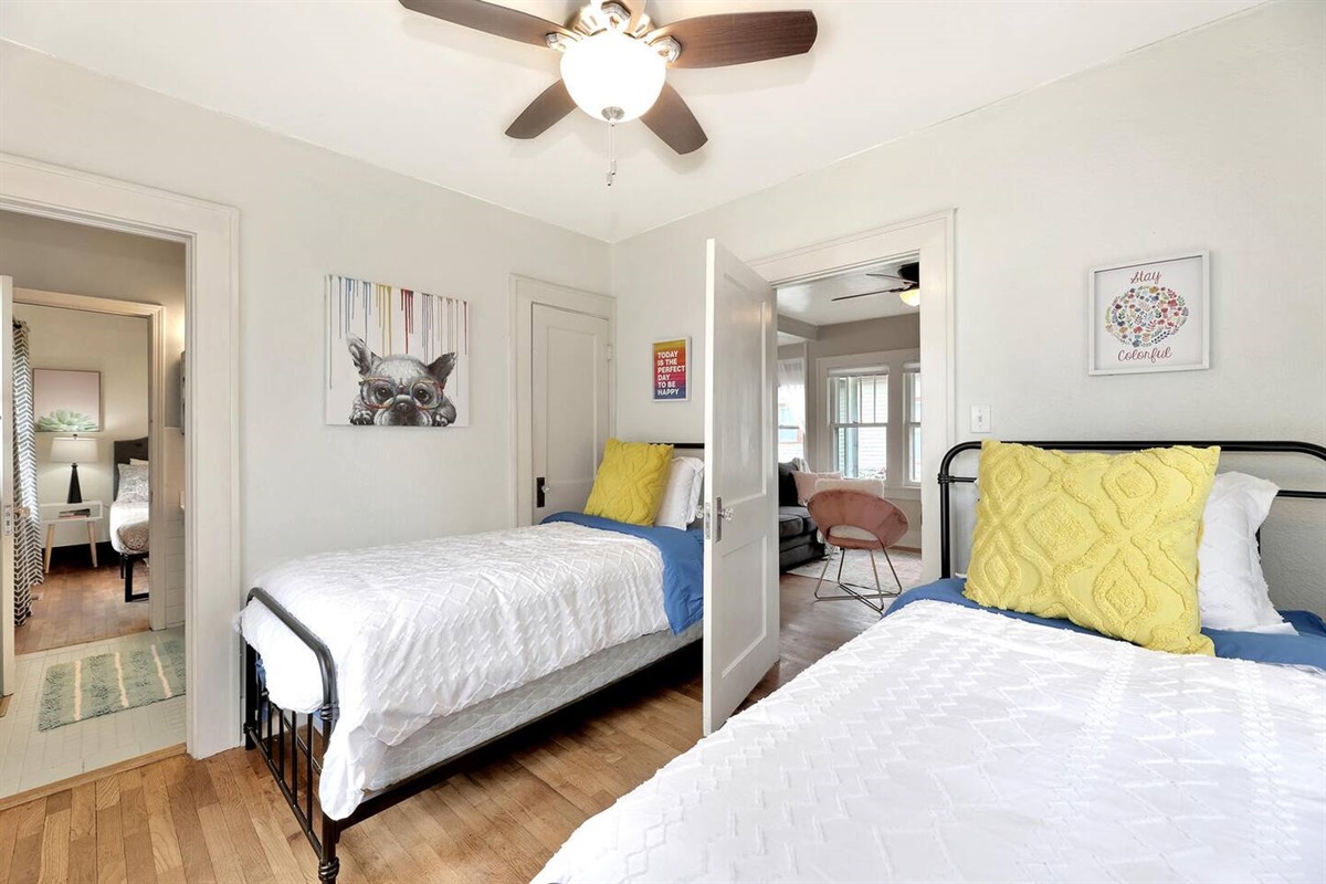 Two twin beds in front bedroom with Jack n. Jill Bath on-suite