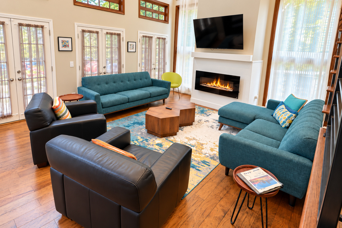 Relax by the electric fireplace in the great room