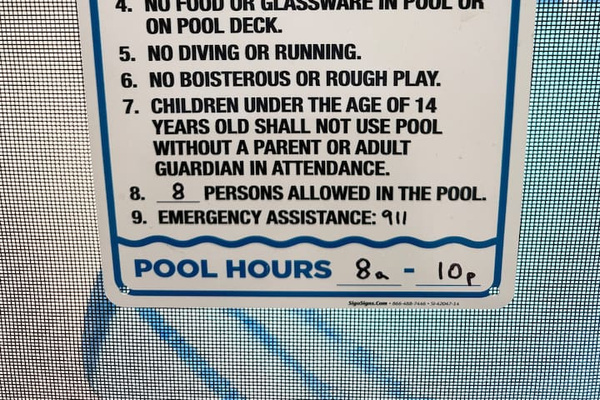 Please be sure to read and follow all posted pool rules.  Please do NOT remove the pool fence, use the gate only to access the pool area.