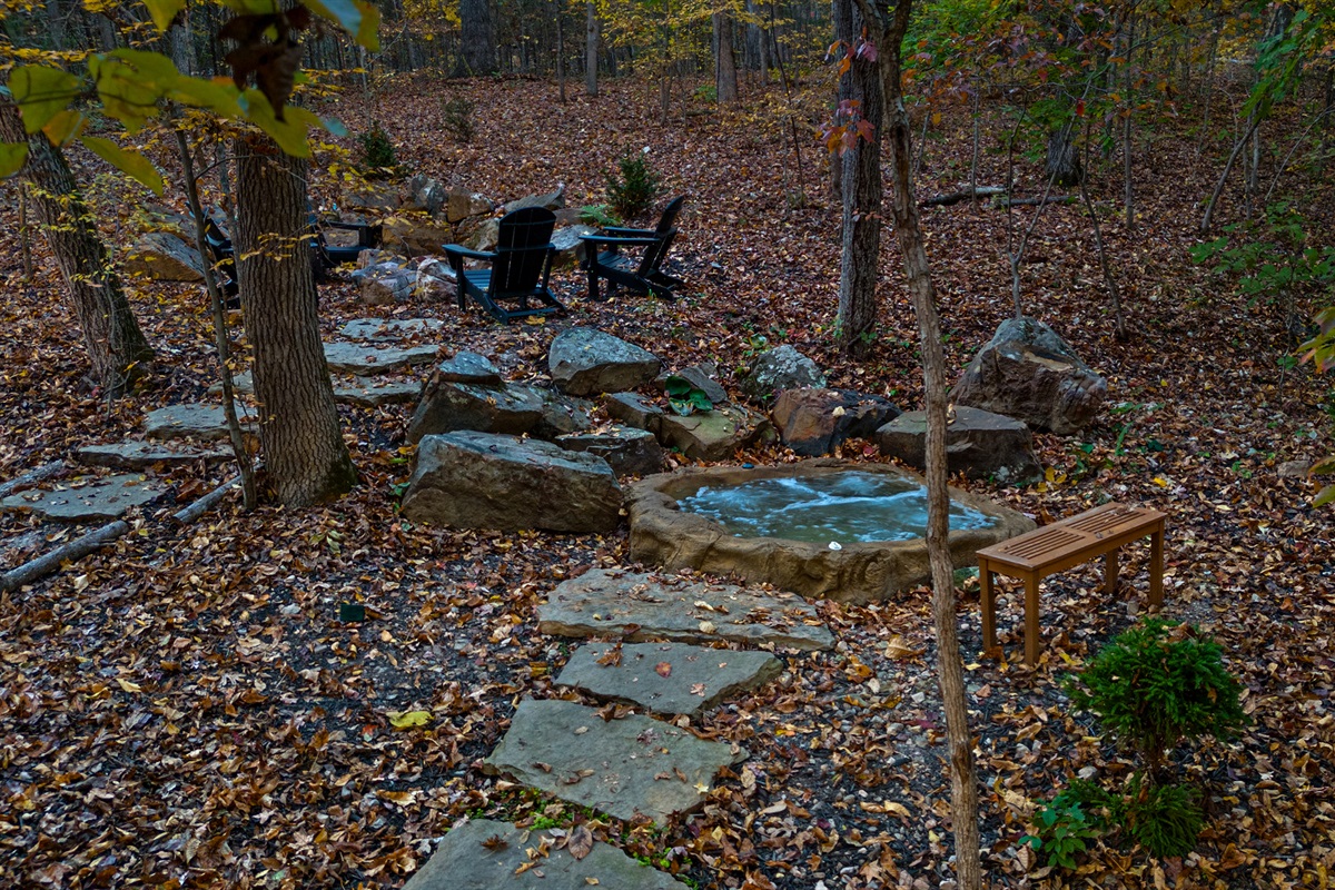 Barn House Fire Pit and Boulder Hot Tub