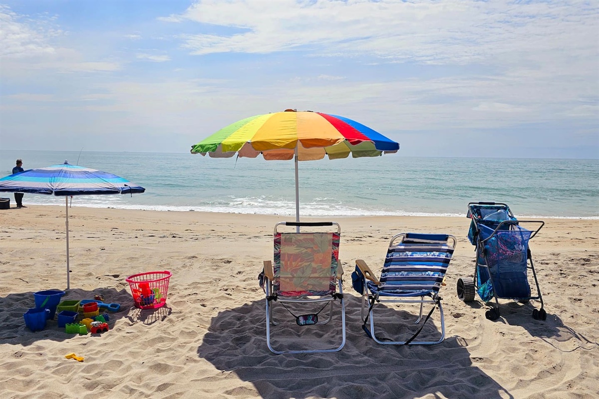 We provide toys, chairs and umbrellas.