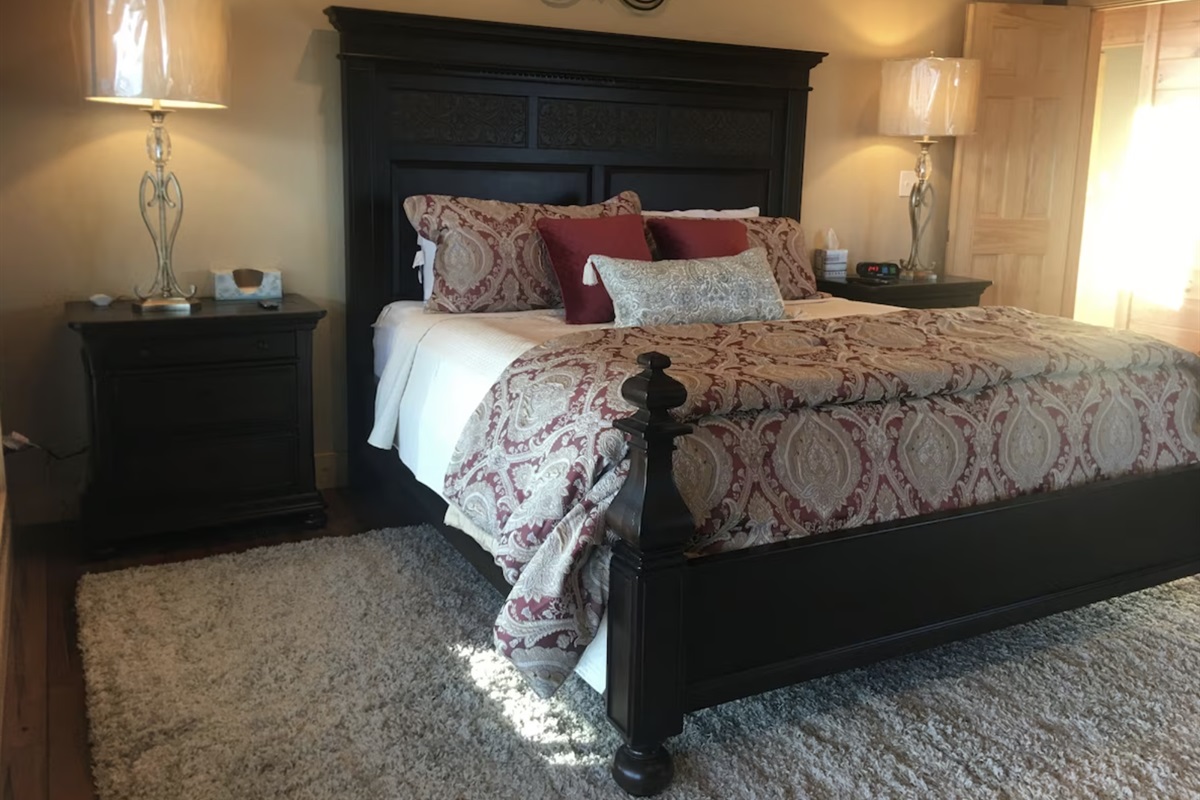 The Primary Bedroom has a large king bed