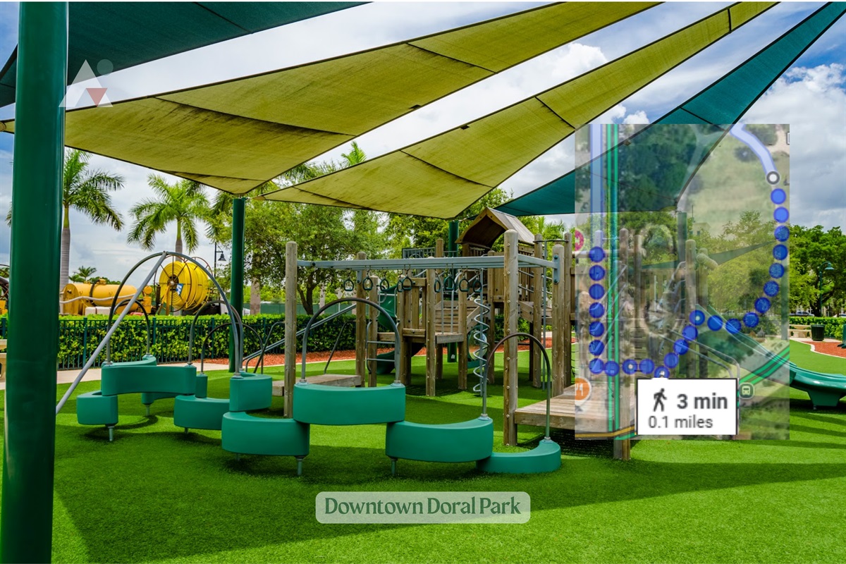 Downtown 3-acre park open since 2012 with lawns, a shaded playground, oval footpath & picnic tables.