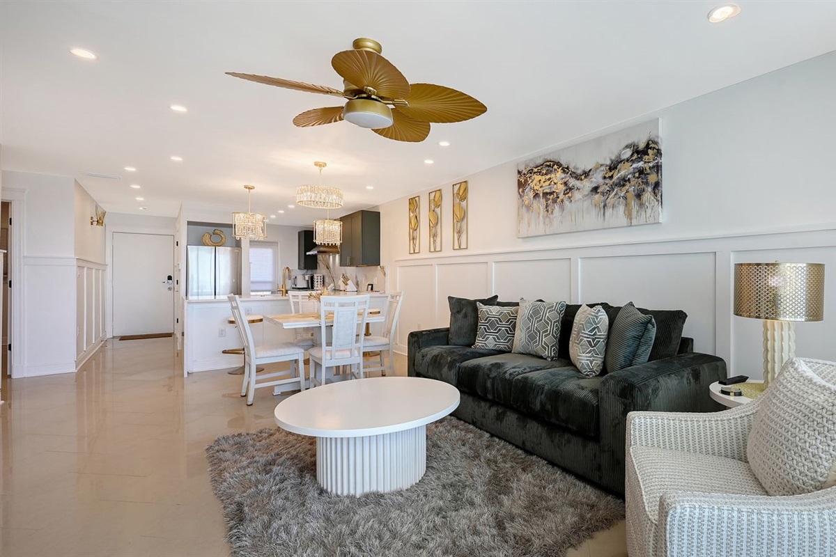 Living room to dining table and kitchen