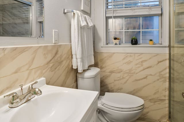 Your front full bathroom is equipped with a shower and everything you need to freshen up.
