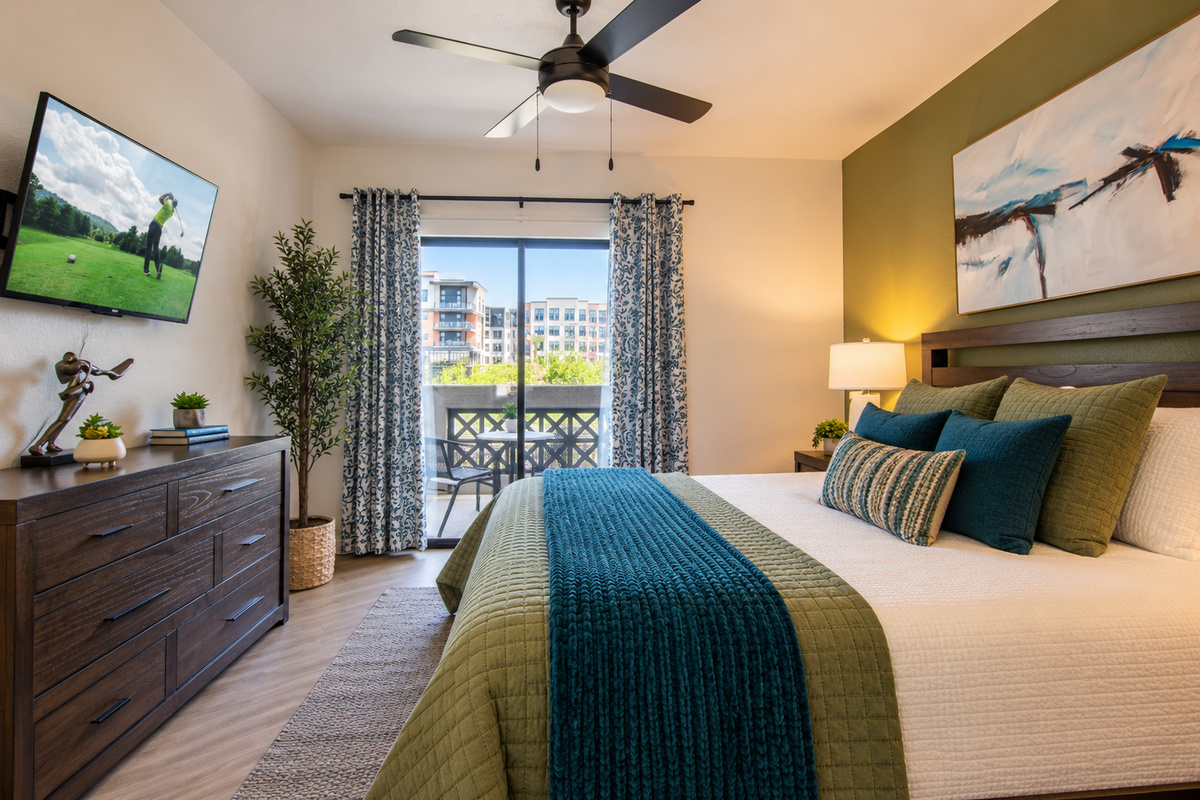 Comfortable king bed with soft linens and plush pillows