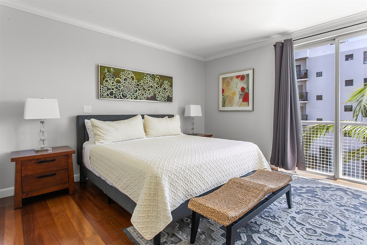 Very private Primary Suite with desk, walk-in closet, and en-suite bath