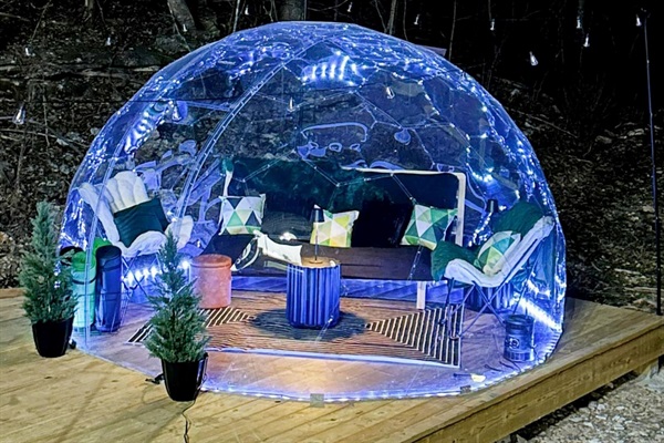 Unique Retreat: Cozy up and stargaze in our enchanting dome with led lighting and comfy seating!