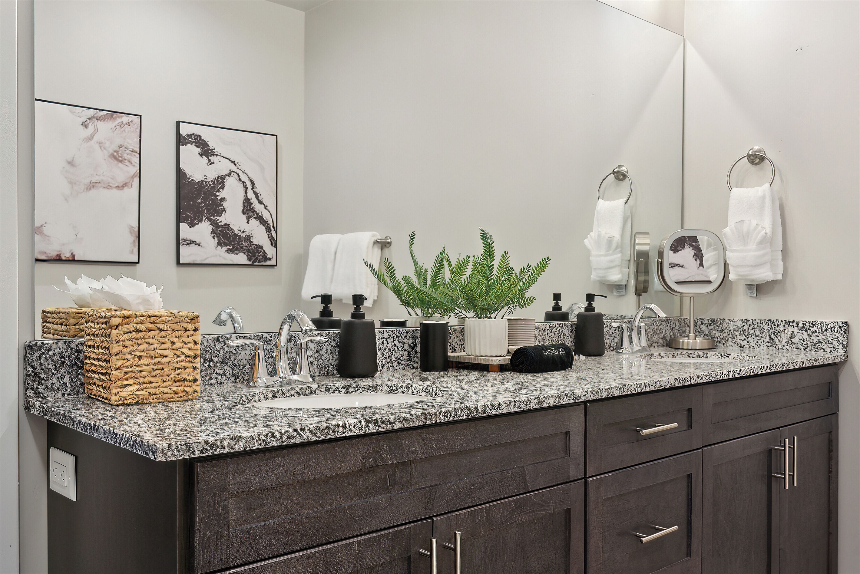 Modern convenience and mountain charm come together in this well-appointed ensuite.