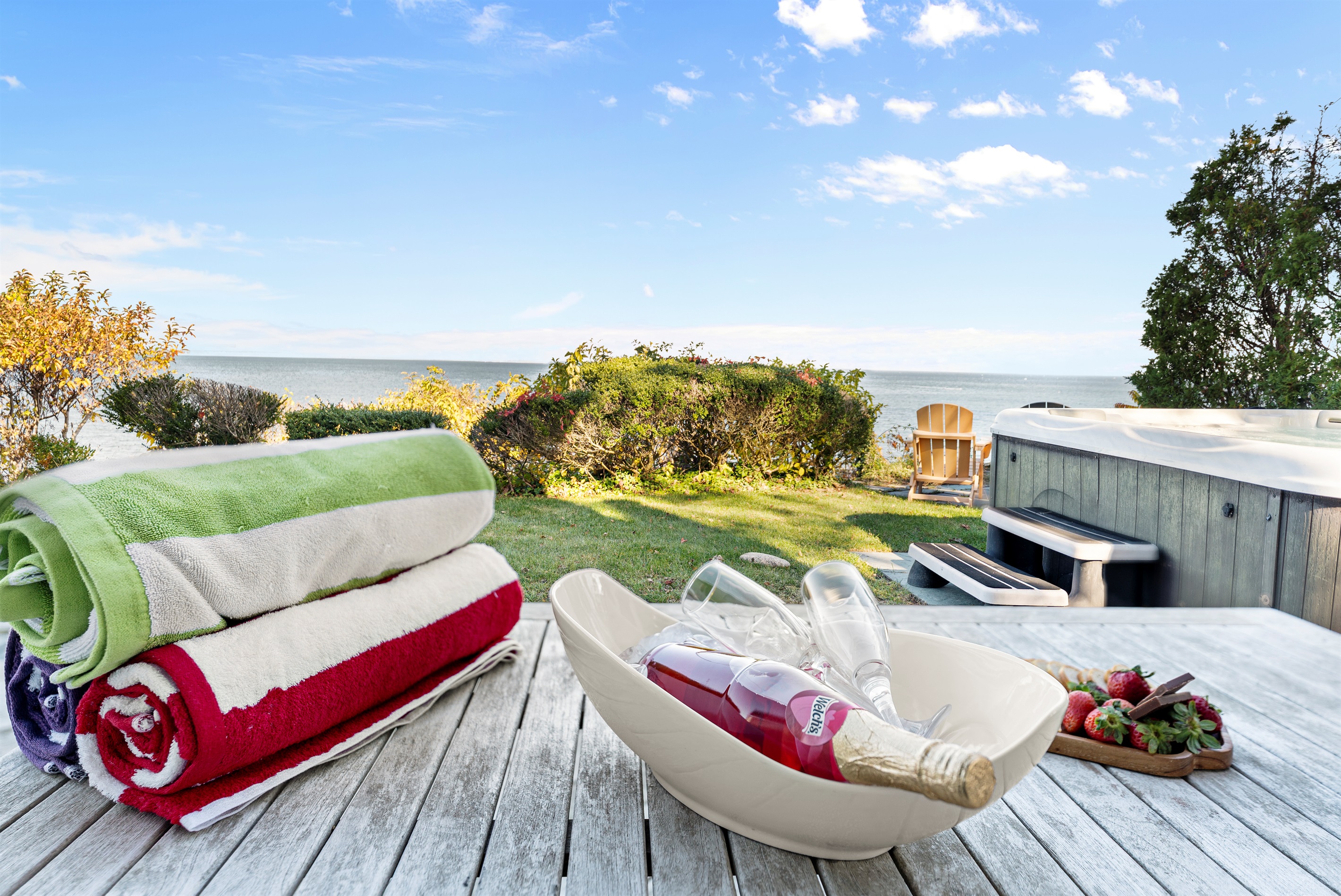 Enjoy a soothing soak while taking in the ocean scenery.