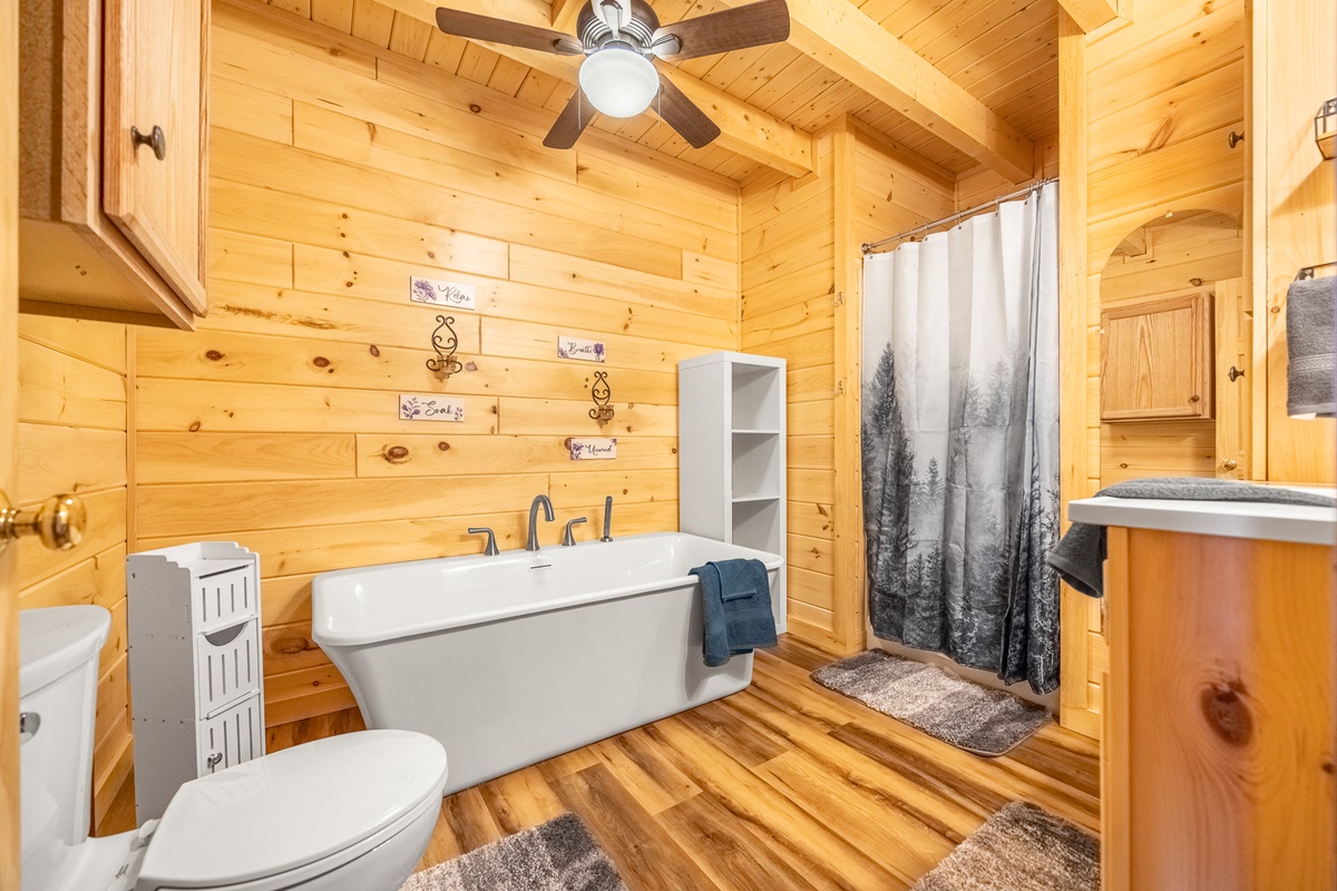 Main bathroom with soaking tub and shower