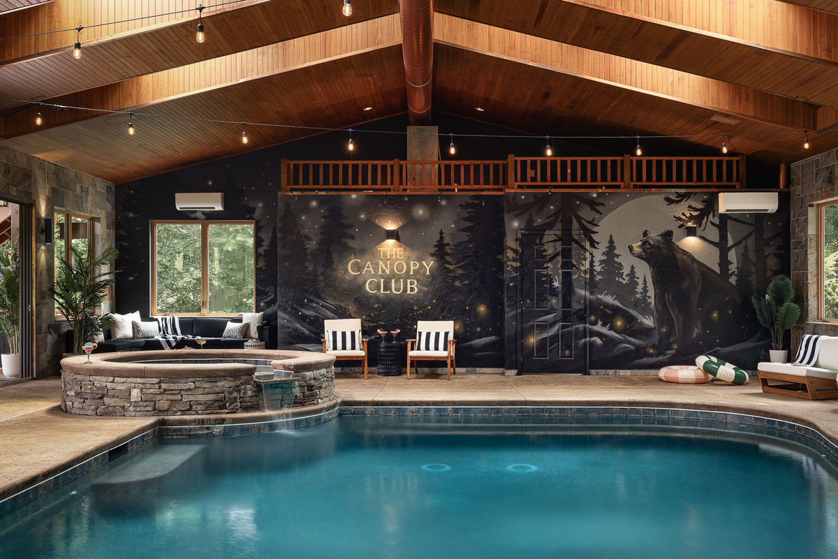 {Indoor Pool House} Rain or shine, the indoor pool and hot tub make Canopy Club a true four-season mountain getaway.