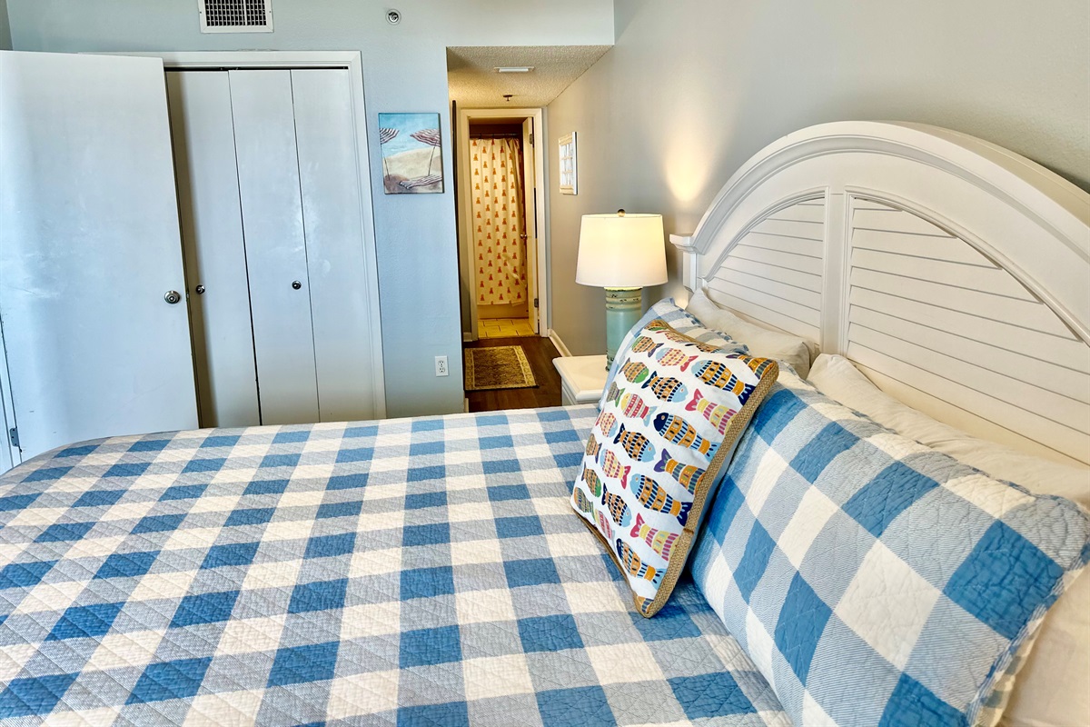 View from master bed looking into the adjoining master bath...