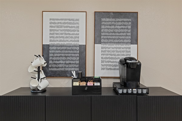 Coffee bar with Keurig and essentials for a quick start to your day