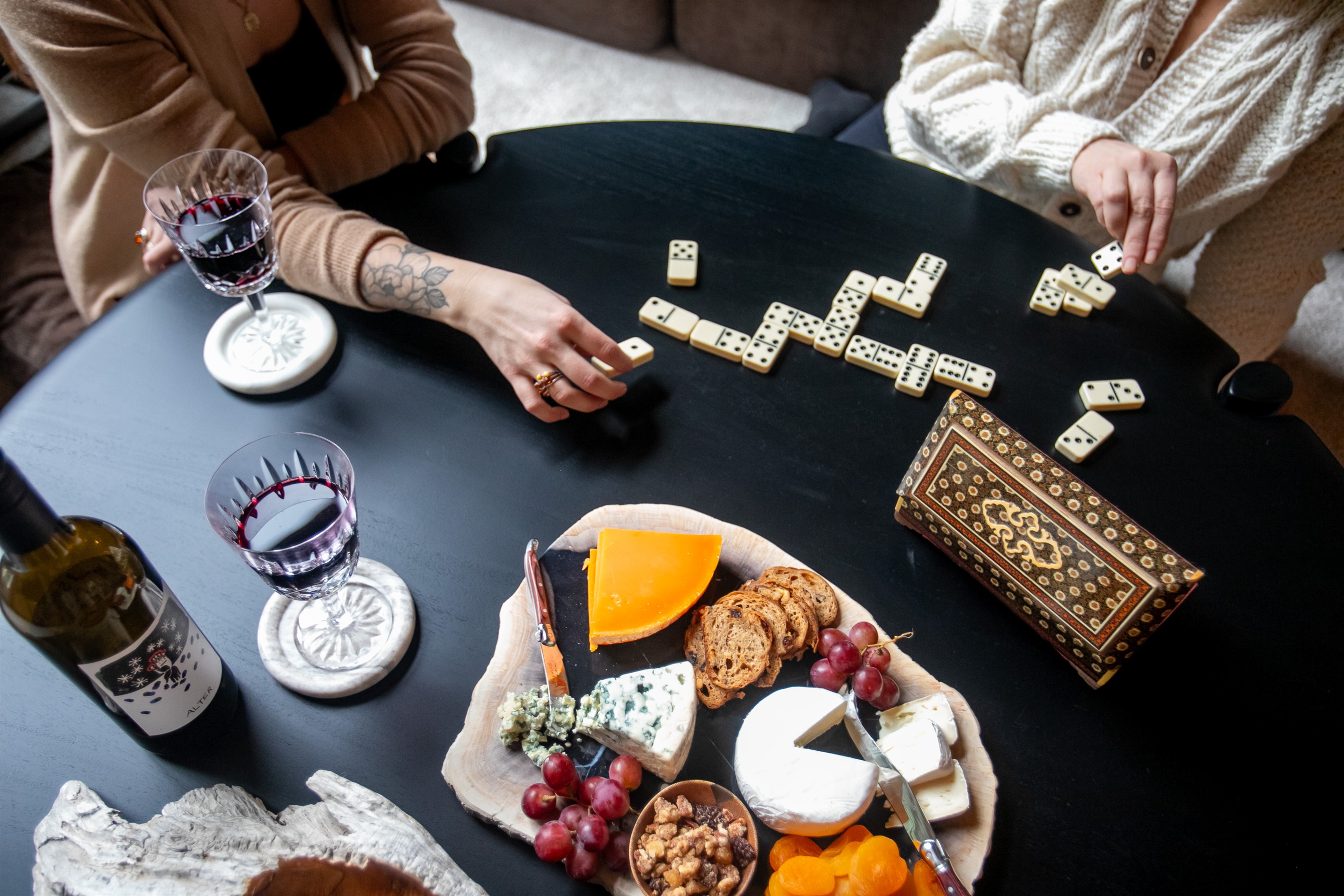 Play games, and share coffee, drinks, or snacks around the designer coffee table.
