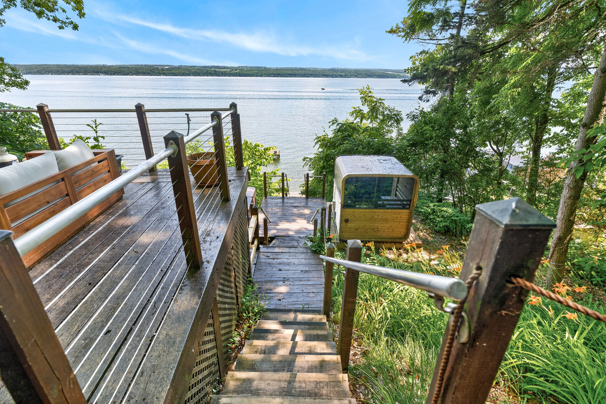 Stone steps leading toward the lake