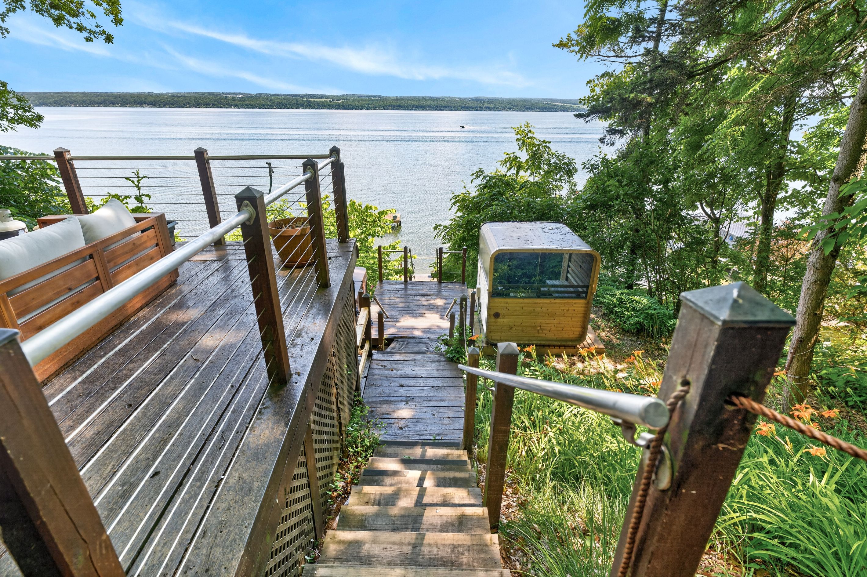 Stone steps leading toward the lake