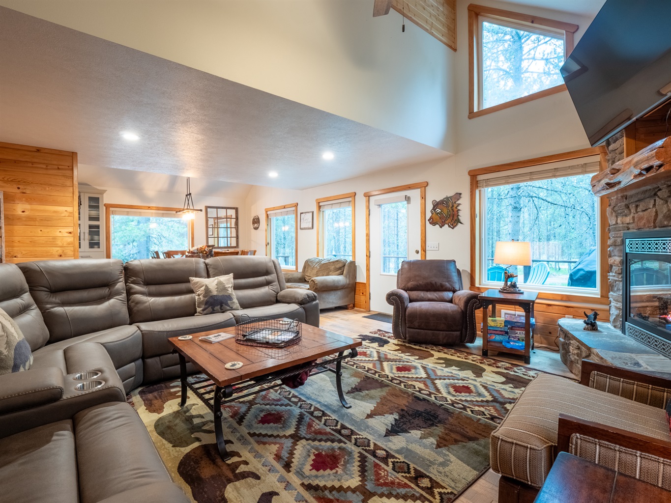 Comfortable sectional couch to sit and play games on the coffee table or unwind.