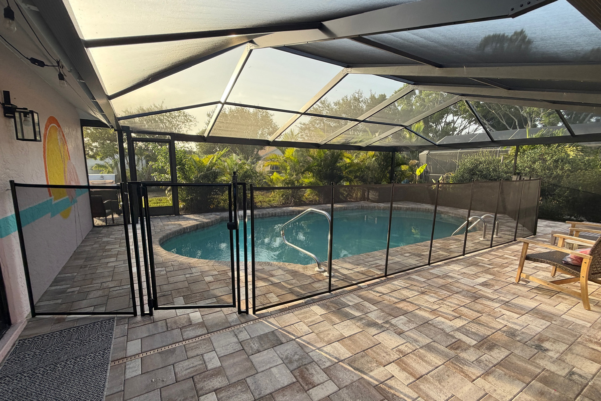 A child safety fence is available for the pool area.