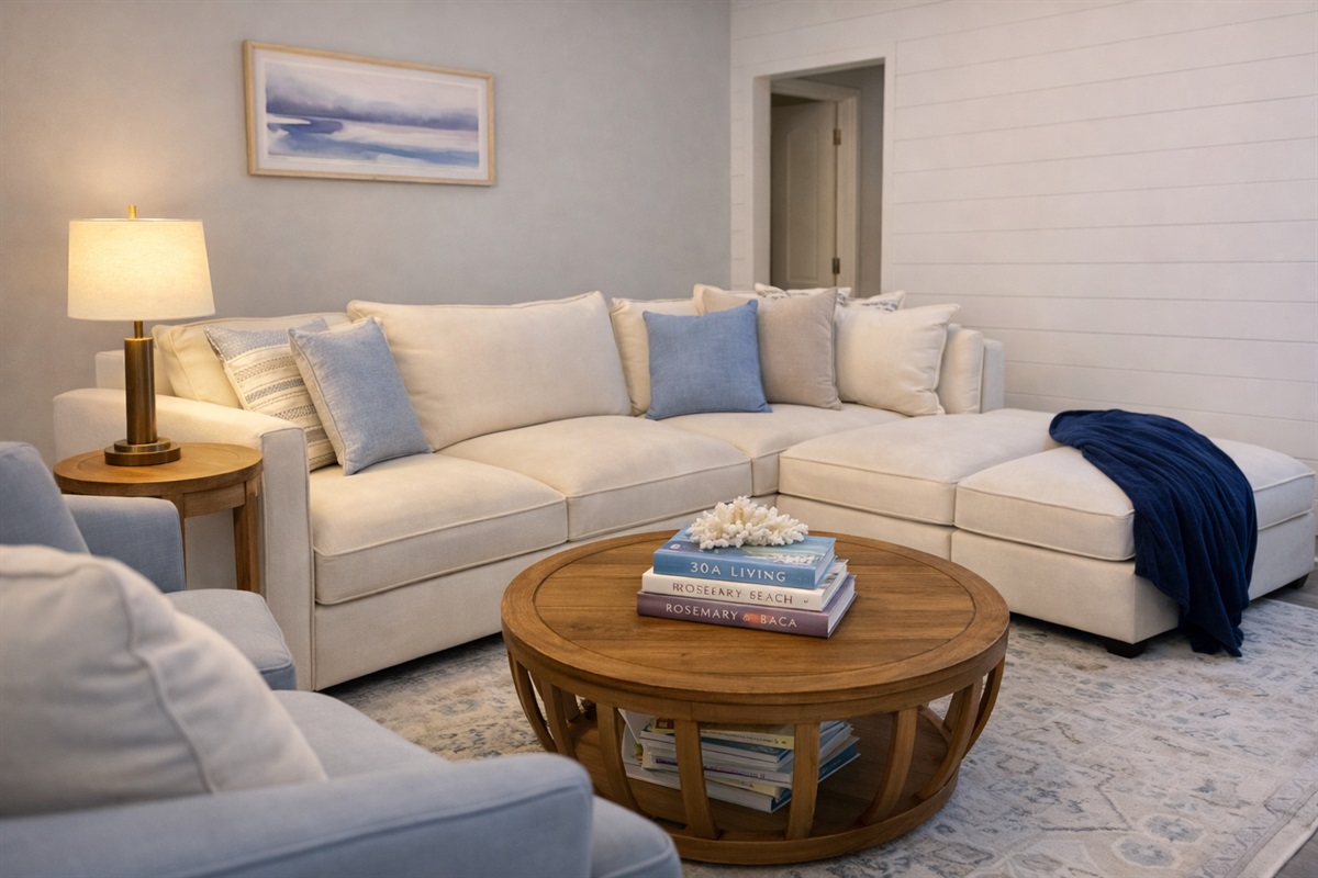 Spacious coastal living made for slow mornings, movie nights, and time together. Guest Review, “Exactly as pictured — clean, welcoming, and easy to settle into.”