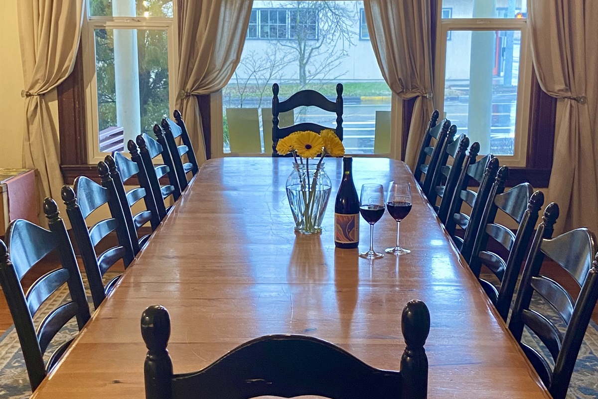 Formal Dining Room with large Farm Table, seating for 12. 